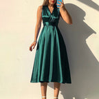 Robe de soirée mi-longue en satin dos nus croisée - Chic&Shines
