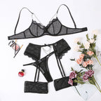 Lingerie Quatre Pièces A Chaîne en maile Transparent Sexy