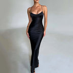 Robe longue décolletée à fines bretelles dos nu - Chic&Shines