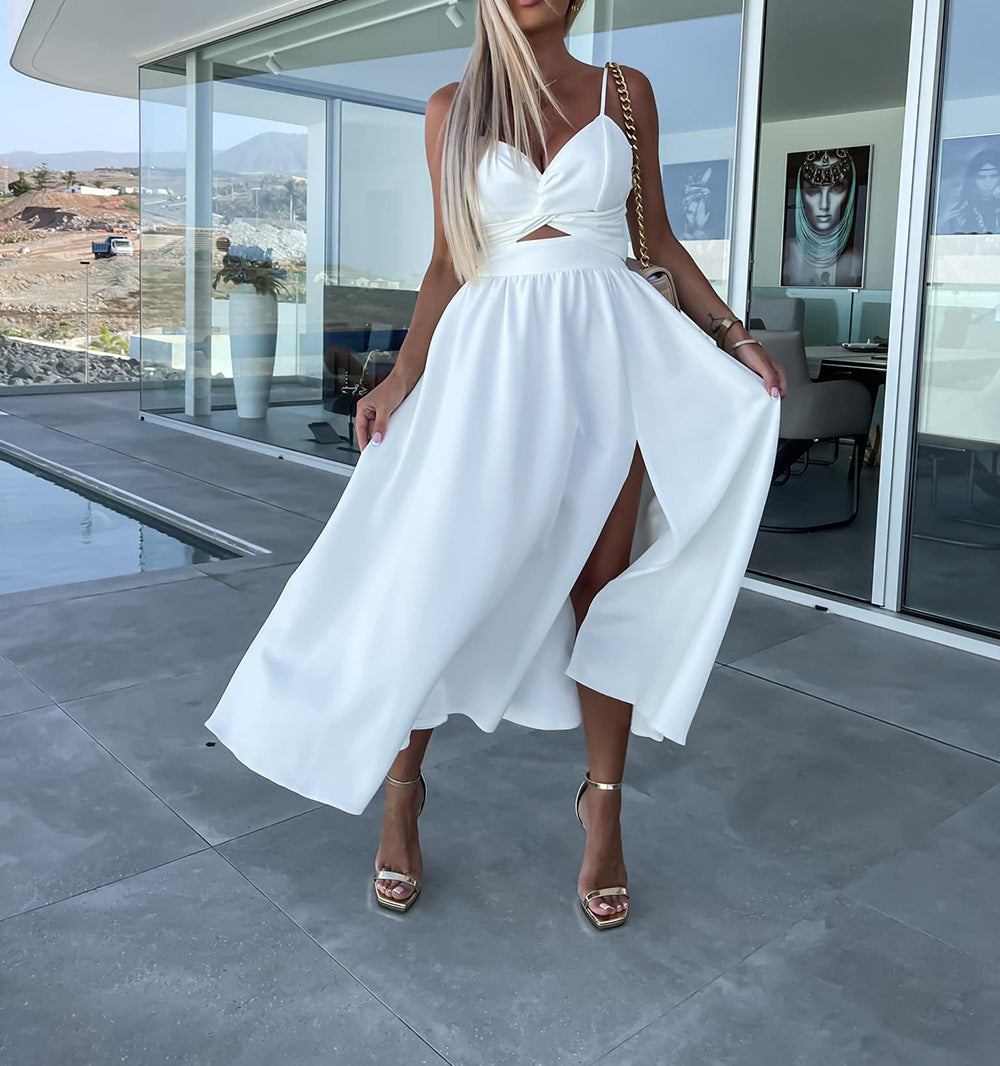 Robe Mi-Longue à bretelle Dos Nu Fente latérale - Chic&Shines