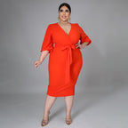 Robe longue col V manches mi-longues avec ceinture - Chic&Shines