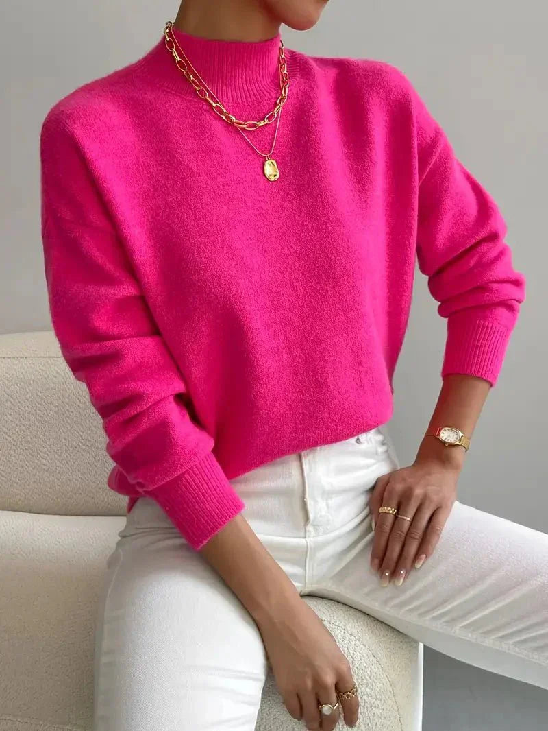Pull à col montant confortable pour femme, idéal pour le printemps