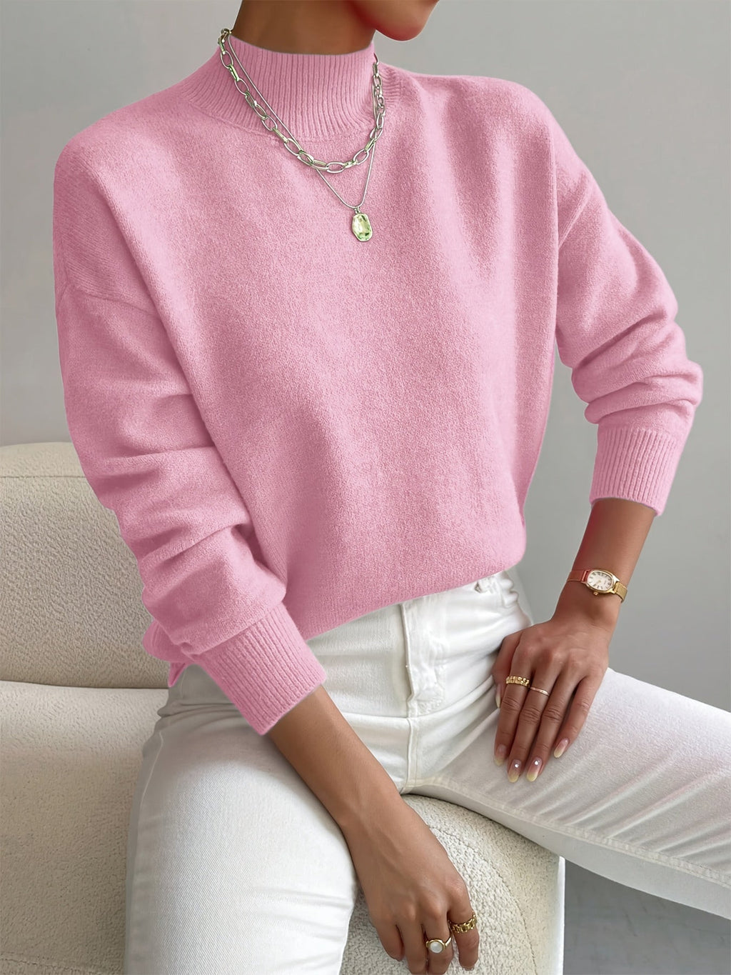 Pull à col montant confortable pour femme, idéal pour le printemps