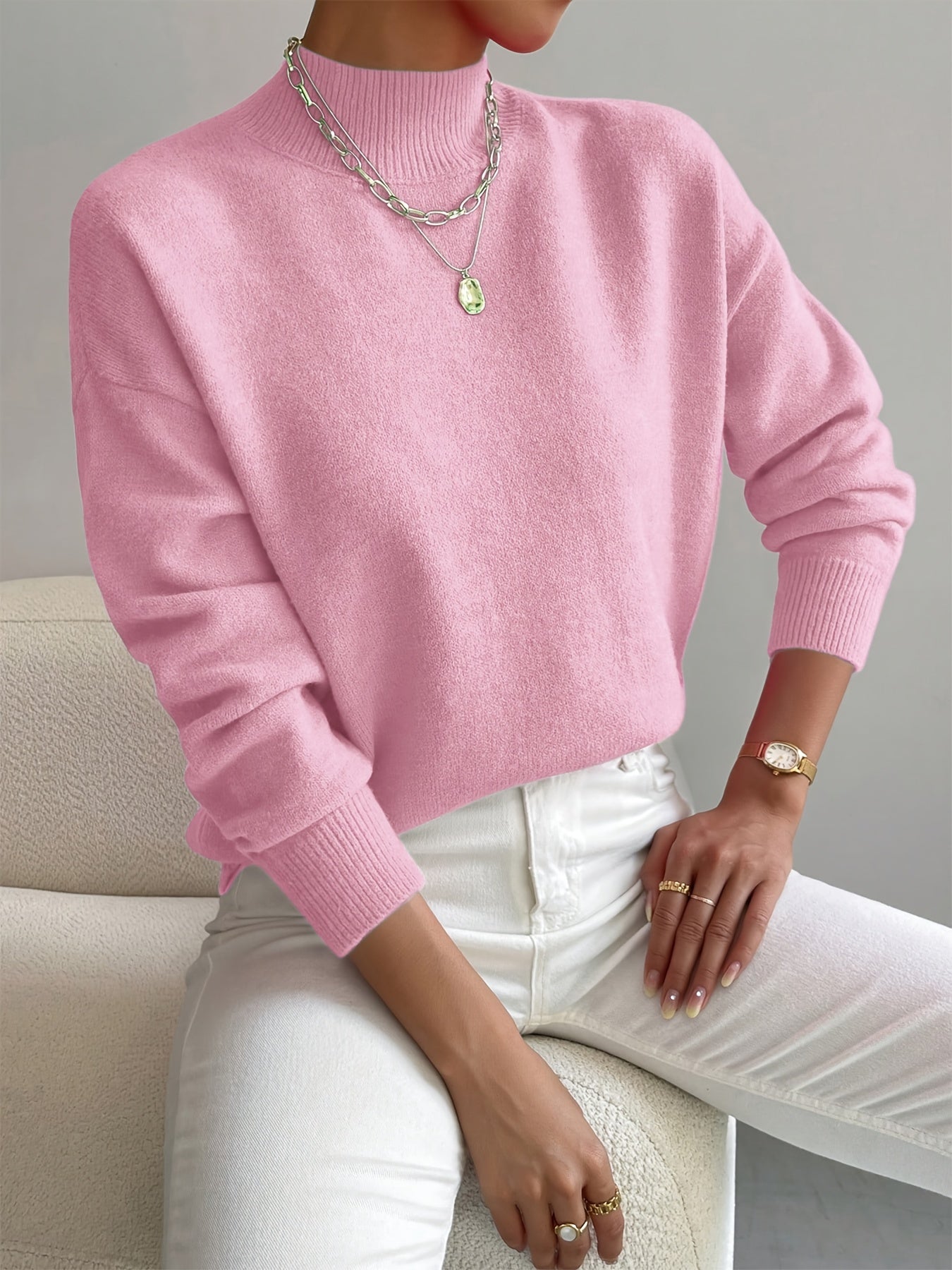 Pull à col montant confortable pour femme, idéal pour le printemps