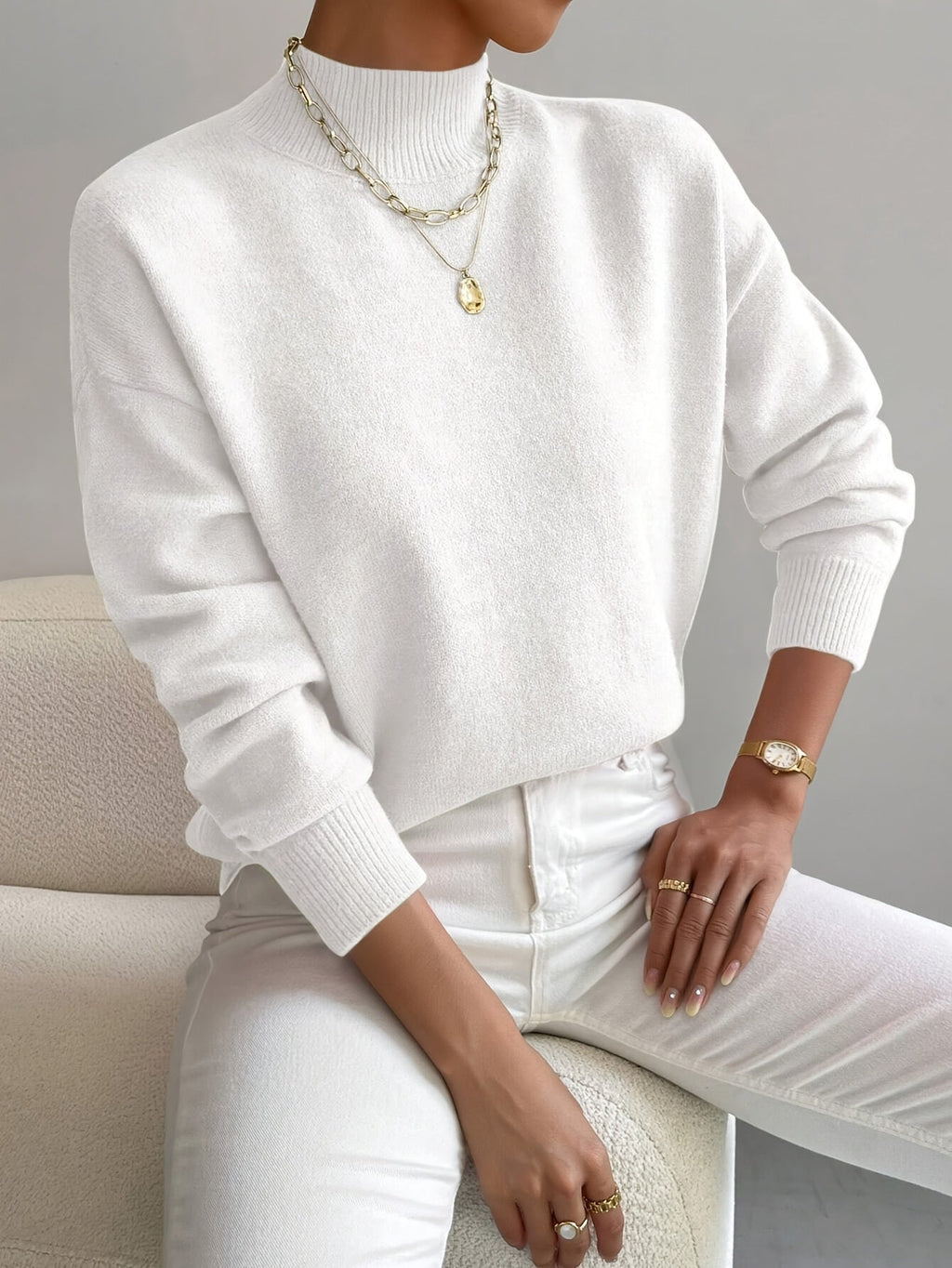 Pull à col montant confortable pour femme, idéal pour le printemps