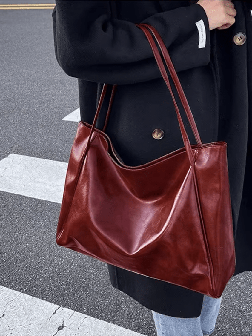 Maxia | Grand sac bandoulière en cuir pour femme | Sac à main | Cabas Bordeaux Rouge