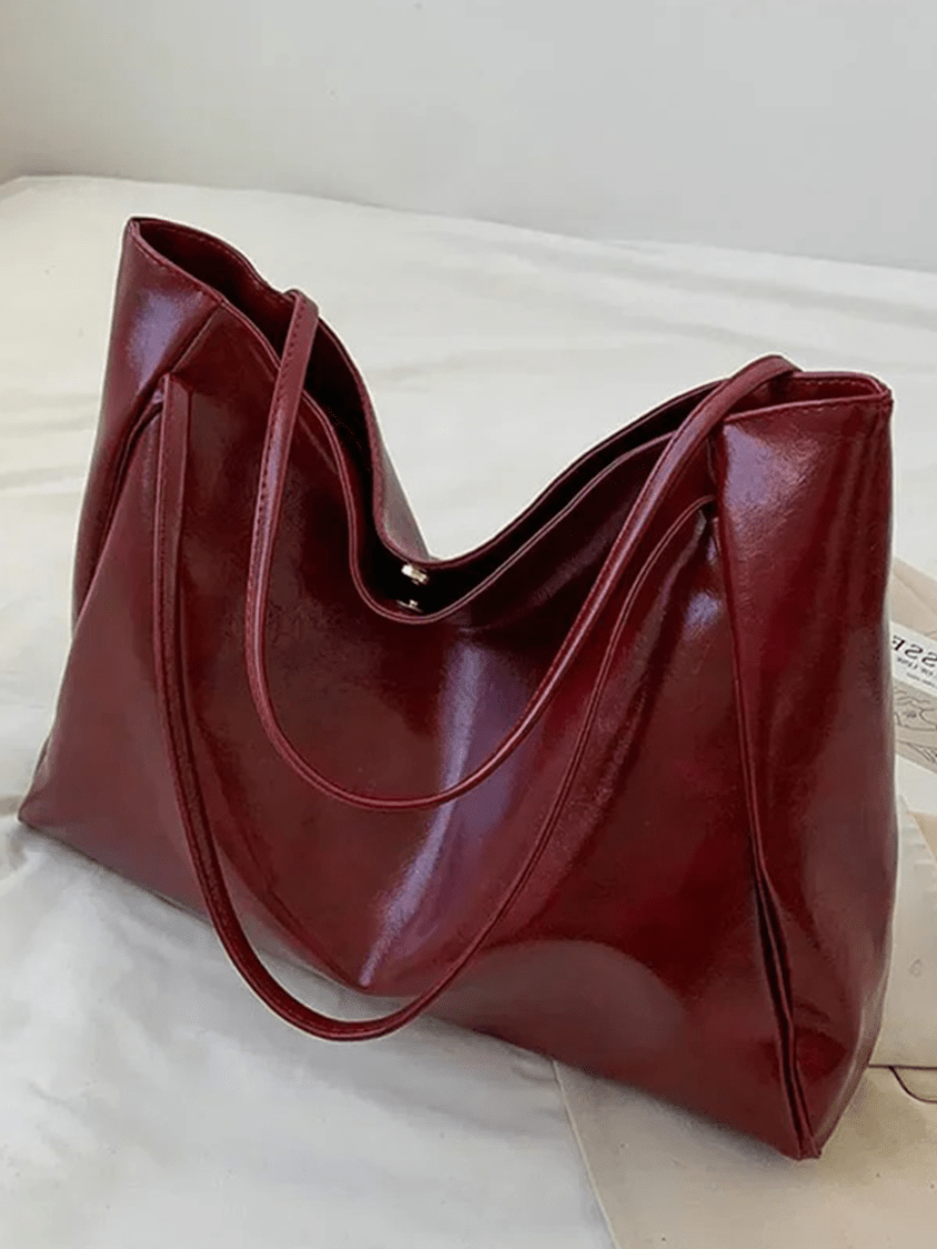 Maxia | Grand sac bandoulière en cuir pour femme | Sac à main | Cabas Bordeaux Rouge