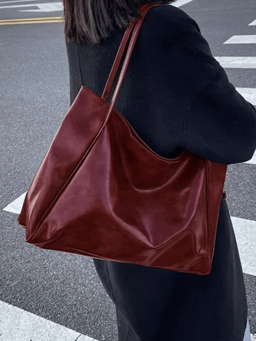 Maxia | Grand sac bandoulière en cuir pour femme | Sac à main | Cabas Bordeaux Rouge