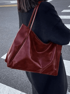 Maxia | Grand sac bandoulière en cuir pour femme | Sac à main | Cabas Bordeaux Rouge