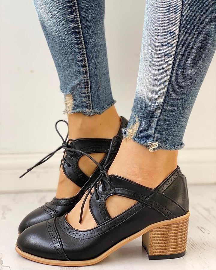 Chaussures à talons pour femmes, à lacets et bride en T