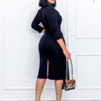 Elégante robe mi longue moulante col v