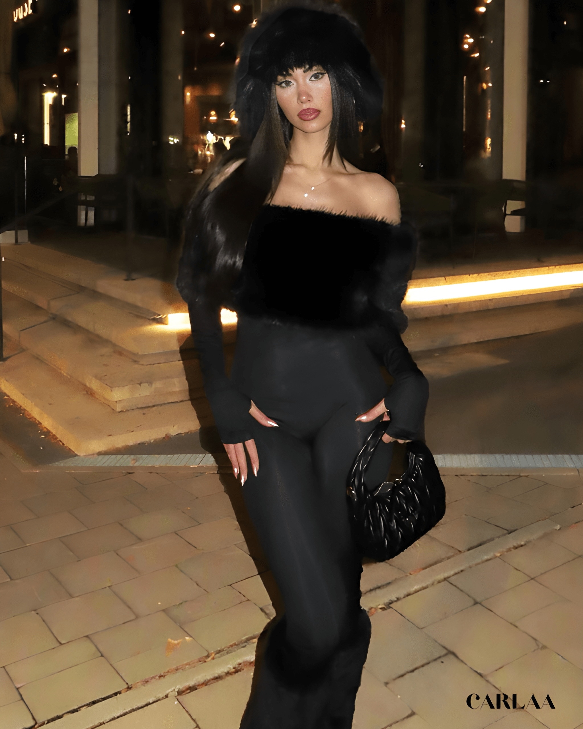 Combinaison noir elegante manche longue
