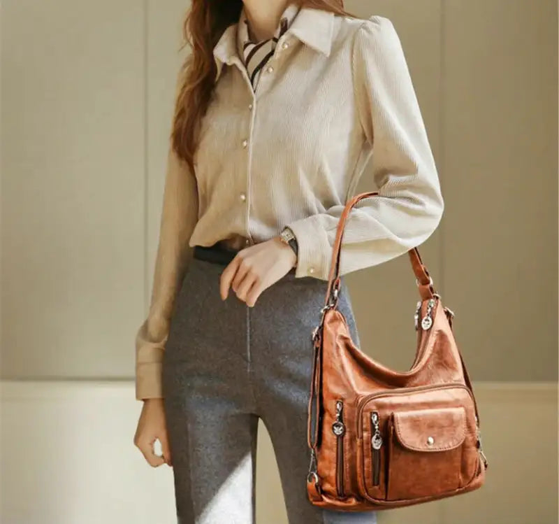 ODALIS - Sac à main avec bandoulière en cuir et poches multiples