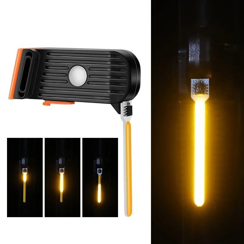Lampe LED magnétique noire avec capteur de mouvement, lumière jaune, design compact, idéale pour éclairage intérieur, sécurité nocturne.