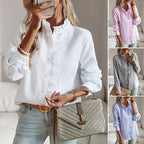 Elegant Women's Long-Sleeved Blouse with High Collar - Autumn Collection