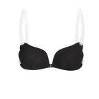 Soutien-gorge noir avec bretelles transparentes, design moderne, lingerie féminine élégante, confort et style, accessoire mode essentiel.