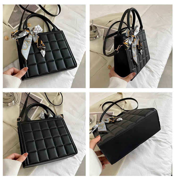 Quilted Square Handbag with Ribbon Detail