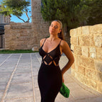 Bodycon long dress with thin straps and cut-out design