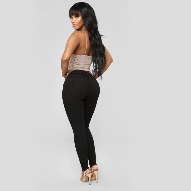 Jeans slim taille haute décontracté