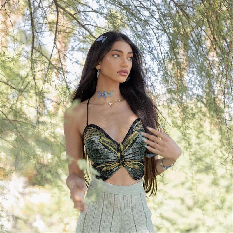 Crop top papillon à bretelles dos nu