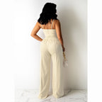 Ensemble haut à bretelle sans manches et pantalon large unie