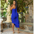Robe longue moulante plissée sans manches