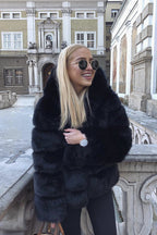 Manteau automne hiver fausse fourrure de renard à capuche - Chic&Shines