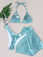 3-piece snake print bikini swimsuit