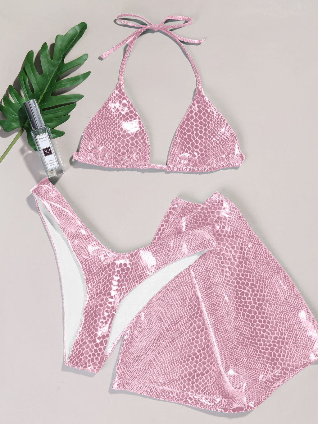 3-piece snake print bikini swimsuit