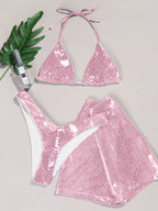 3-piece snake print bikini swimsuit