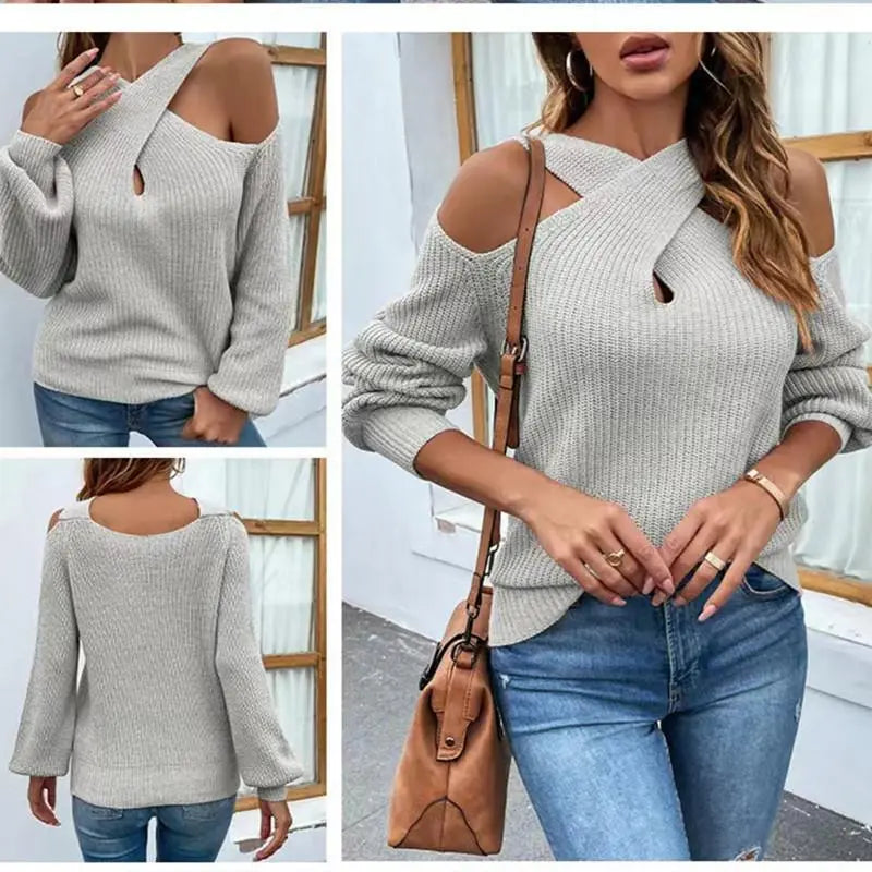 Pull Tricoté À Col Croisé Et Épaules Dénudées - Chic&Shines