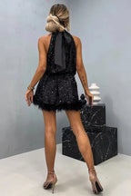 Robe Courte De Soirée En Plumes Et Paillette