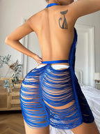 Robe Courte Col Licou Dos Nu Ligne À Franges D'été