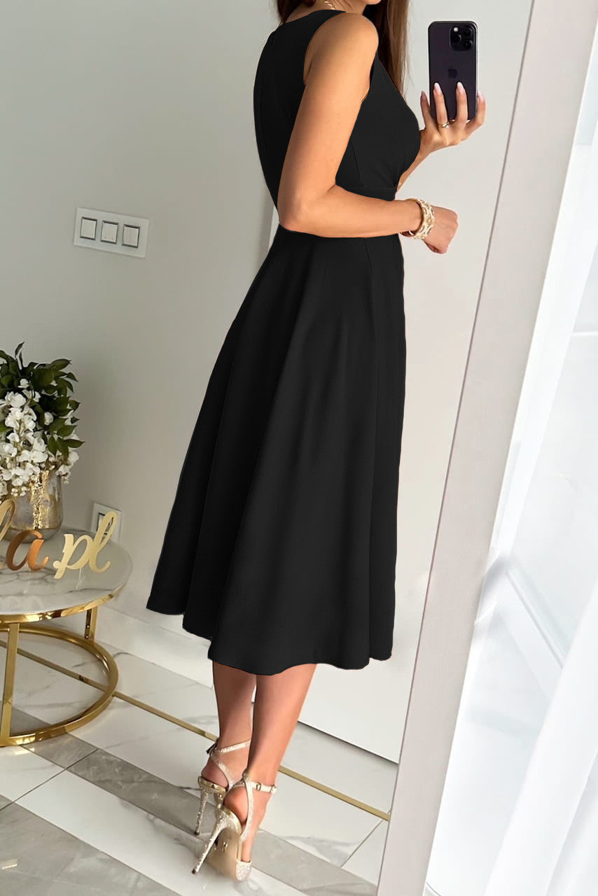 Robe Mi-Longue Col V Sans Manches