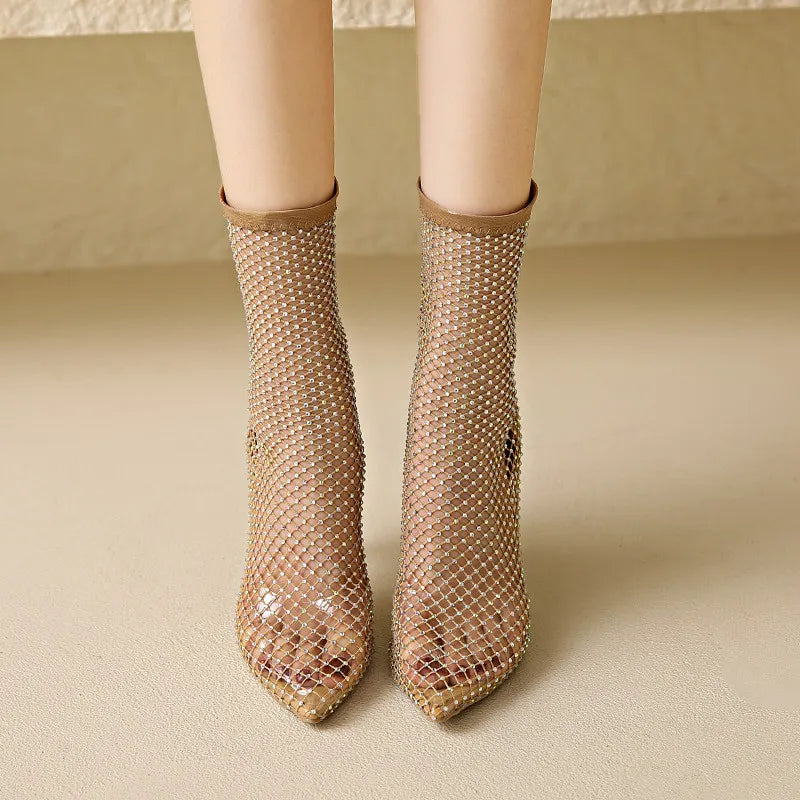 Rhinestone Hollow Mesh Stiletto