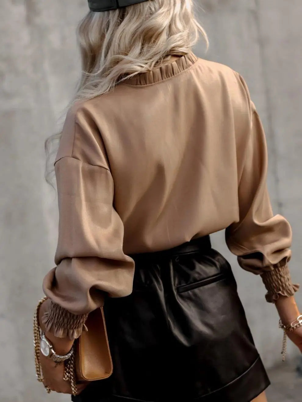 Long-Sleeved Lace-Up Collar Shirt