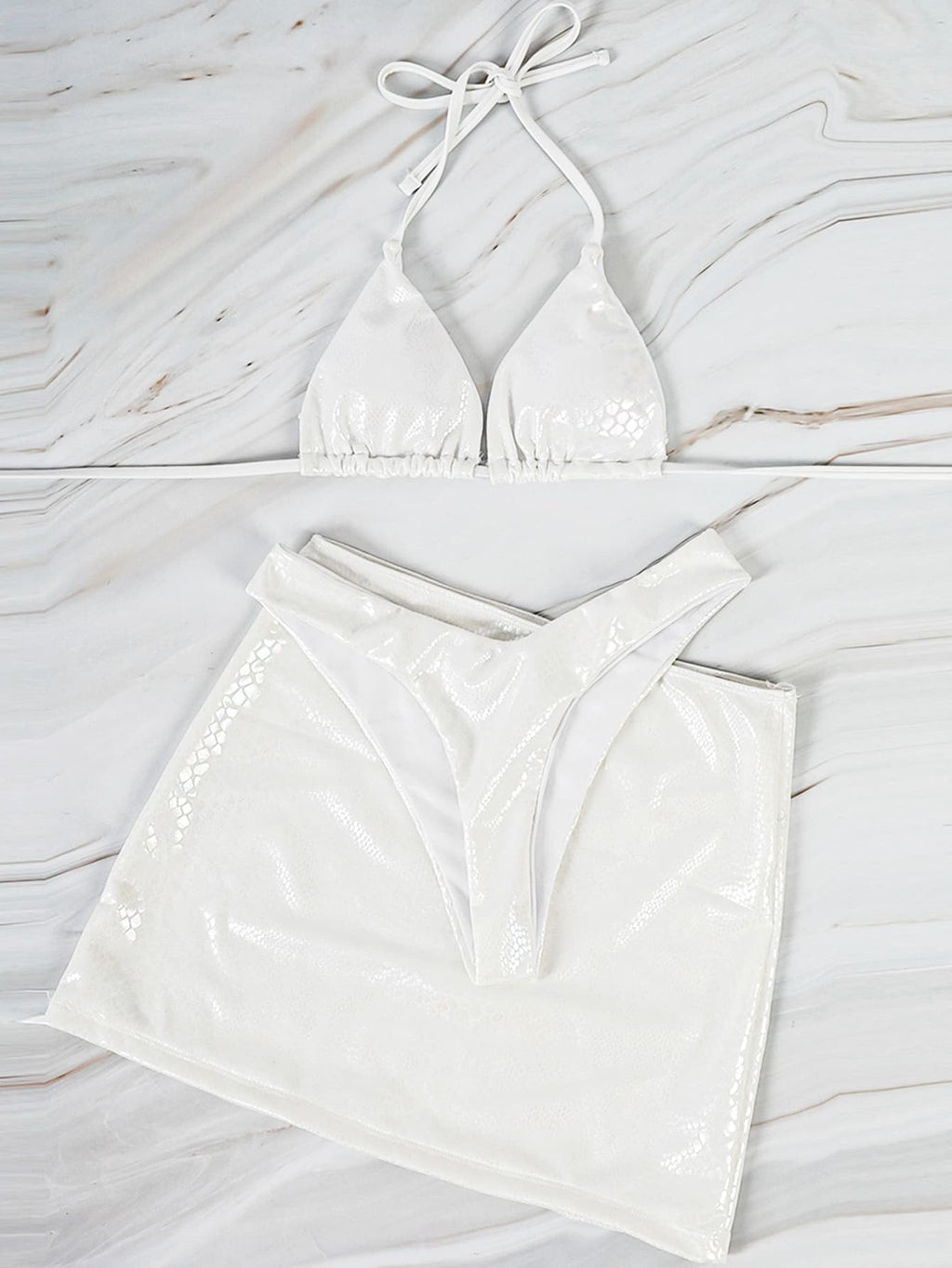 3-piece snake print bikini swimsuit
