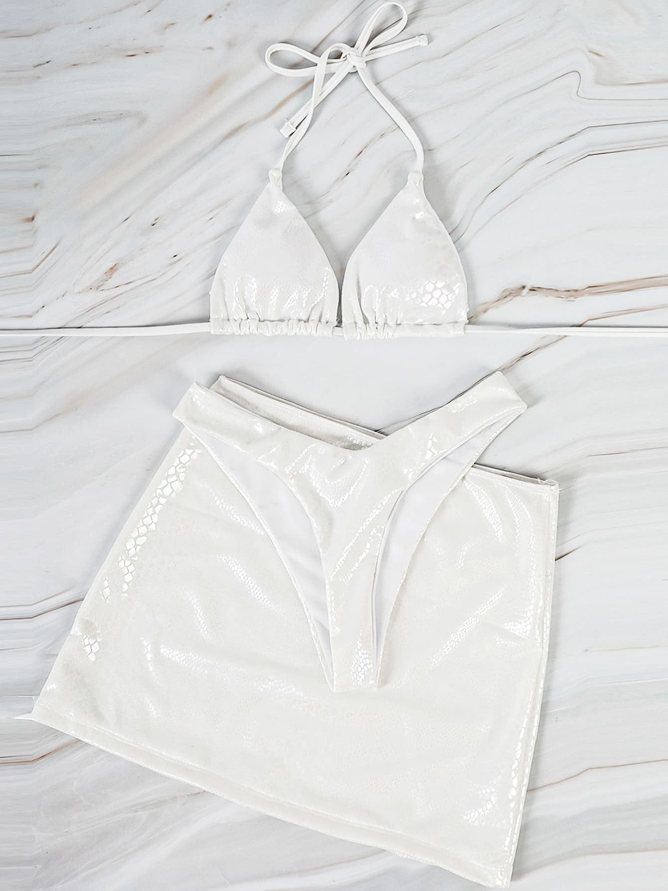 3-piece snake print bikini swimsuit
