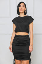 Ensemble T-shirt court manches courtes et jupe courte à cordon - Chic&Shines