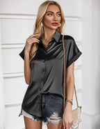 Chemise Satin Manches Courtes Raglan - Chic&Shines