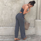 Combinaison pantalon jambe large imprimé à rayures