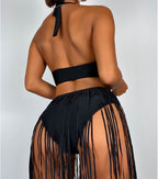One-piece tassel skirt swimsuit