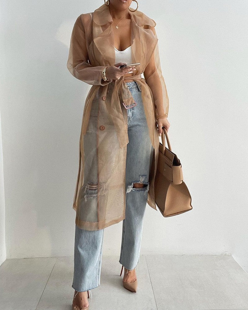 Elegant long-sleeved sheer overcoat