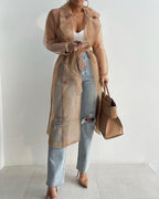 Elegant long-sleeved sheer overcoat