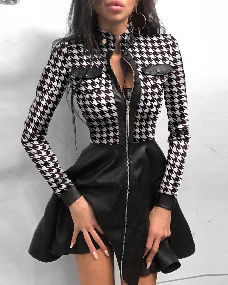Robe courte manches longues col haut à fermeture éclair - Chic&Shines