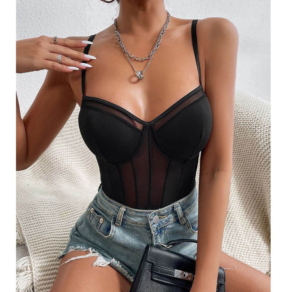 Bodys à fines bretelles maille transparent