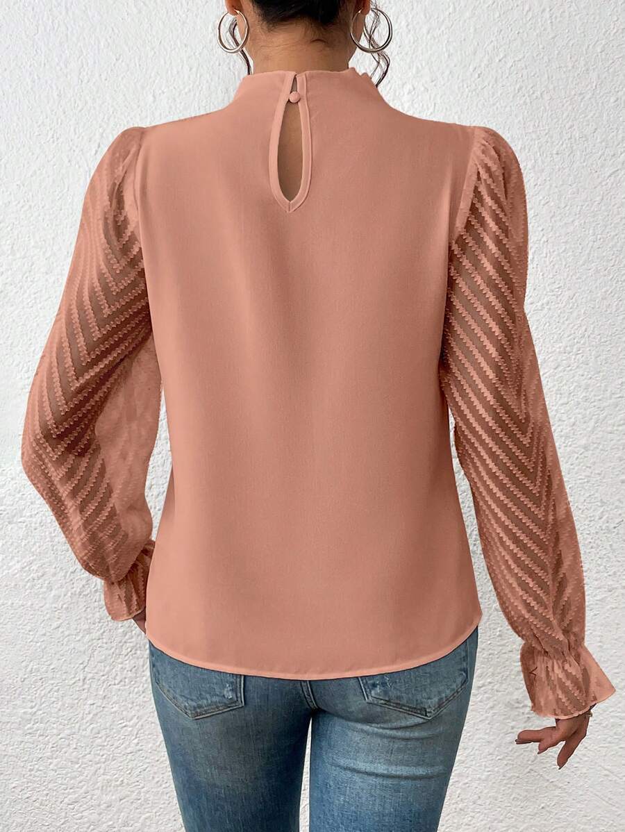 Long-Sleeved Mesh Blouse