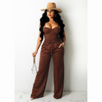 Ensemble haut à bretelle sans manches et pantalon large unie
