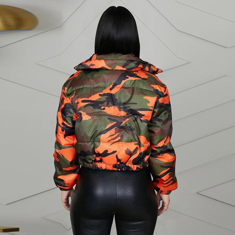 Blouson col haut rembourrés motif camouflage