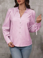 Chemise manches longues lanterne col à lacets - Chic&Shines